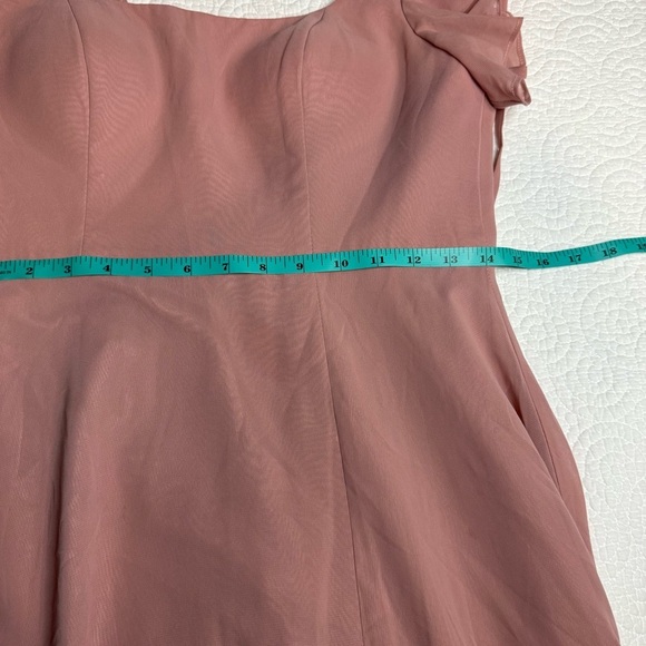 Azazie Bondi Pink Maxi Gown Rosette A-Line Ruffled Chiffon Dress size A6 - Picture 15 of 16